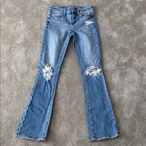 American Eagle Outfitters Light Blue Distressed Flare Jeans